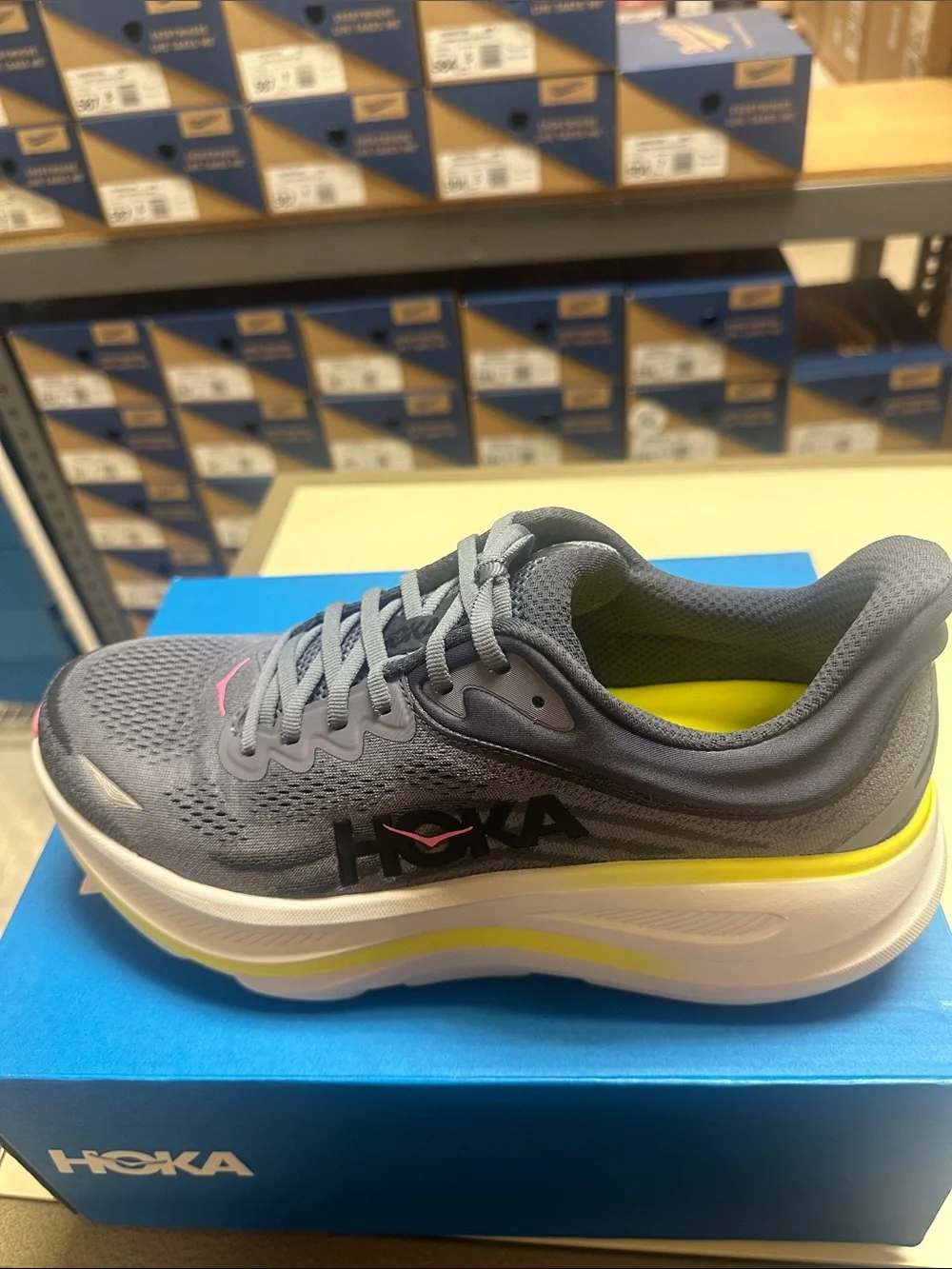 Hoka Bondi 9 Size 11 Women's Gray and Yellow Performance Running Shoe